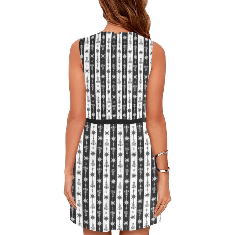 arrow bw print 5 Eos Women's Sleeveless Dress (Model D01) - Objet D'Art