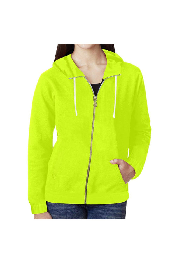 Neon Green Yellow Full Zip Hoodie for Women - Objet D'Art