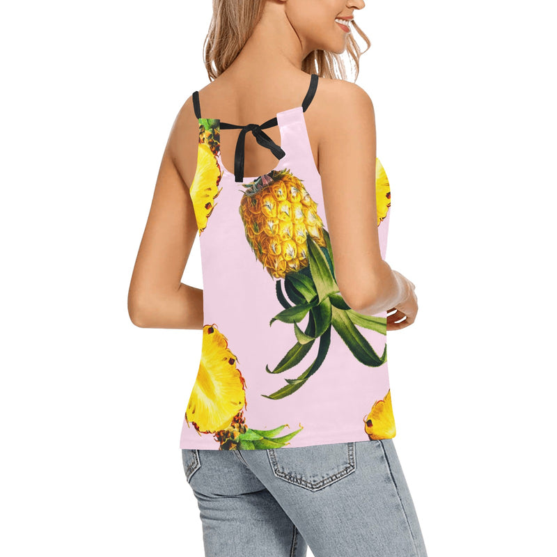 pink pineapple print 2B Loose Fit Halter Neck Top (Model T68) - Objet D'Art