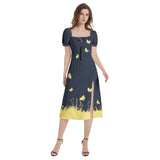 Puff Sleeve Split Thigh Midi Dress - Objet D'Art
