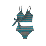 blue gray greek key print Knot Side Bikini Swimsuit (Model S37) - Objet D'Art
