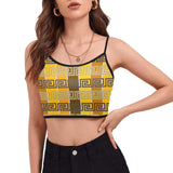 bronze striped greek key print Women's Spaghetti Strap Crop Top (Model T67) - Objet D'Art