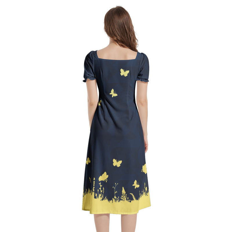 Puff Sleeve Split Thigh Midi Dress - Objet D'Art