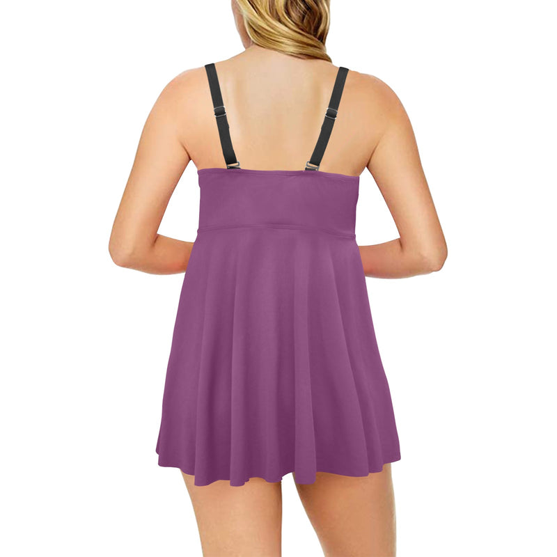 purple skirts Chest Pleat Swim Dress (Model S31) - Objet D'Art