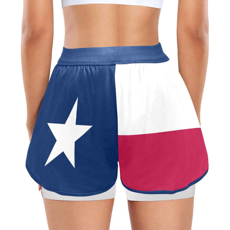 Texas Lone Star Women's Sports Shorts with Compression Liner (Model L63) - Objet D'Art