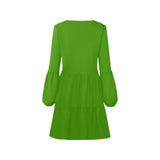 froggy green print V-Neck Loose Fit Dress (Model D62) - Objet D'Art