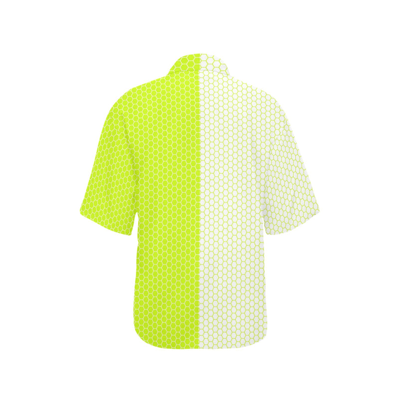 white on neon green hex print All Over Print Hawaiian Shirt for Women (Model T58) - Objet D'Art