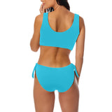 light blue bikini bottom print solid Bow Tie Front Bikini Swimsuit (Model S38) - Objet D'Art