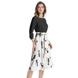 Nine Lives Boat Neck Belted Flared Dress - Objet D'Art