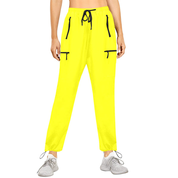 Bright Yellow Athletic Crop Top Women's Quick Dry Cargo Sweatpants (Model L65) - Objet D'Art