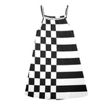 check stripe print 2 Drawstring Neck Sleeveless Dress (Model D68) - Objet D'Art