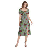 Puff Sleeve Split Thigh Midi Dress - Objet D'Art