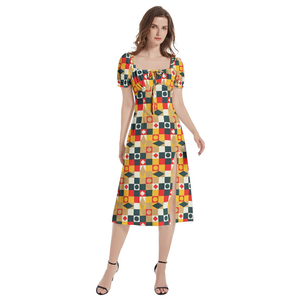 Puff Sleeve Split Thigh Midi Dress - Objet D'Art