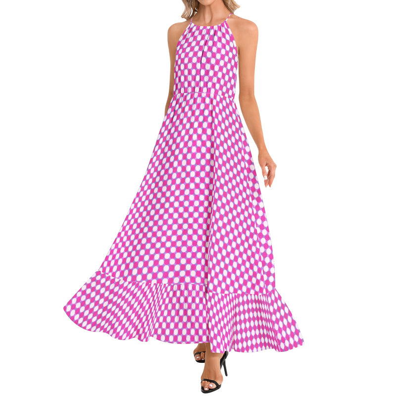 Candy Corner Ruffle Hem Halter Neck Maxi Dress - Objet D'Art