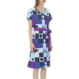 Batwing Sleeve Notch Neck Casual Dress with Belt - Objet D'Art