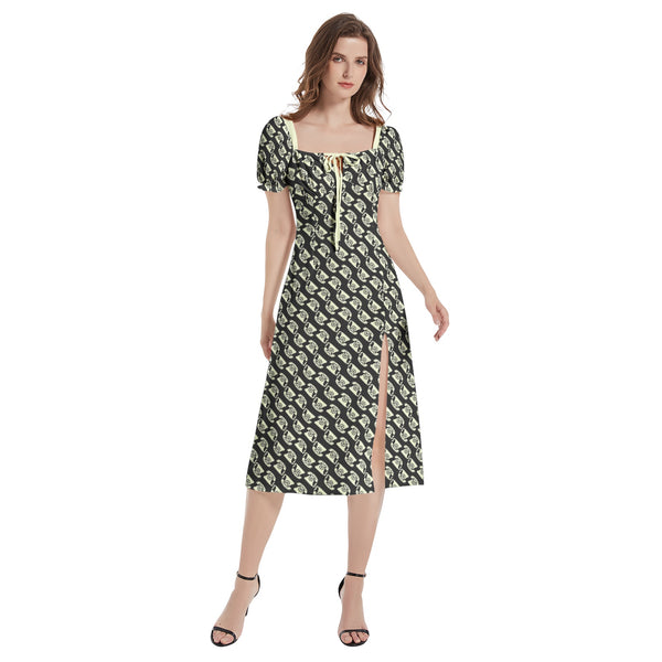 The Answer Puff Sleeve Split Thigh Midi Dress - Objet D'Art