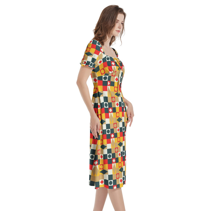 Puff Sleeve Split Thigh Midi Dress - Objet D'Art