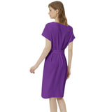 Batwing Sleeve Notch Neck Casual Dress with Belt - Objet D'Art
