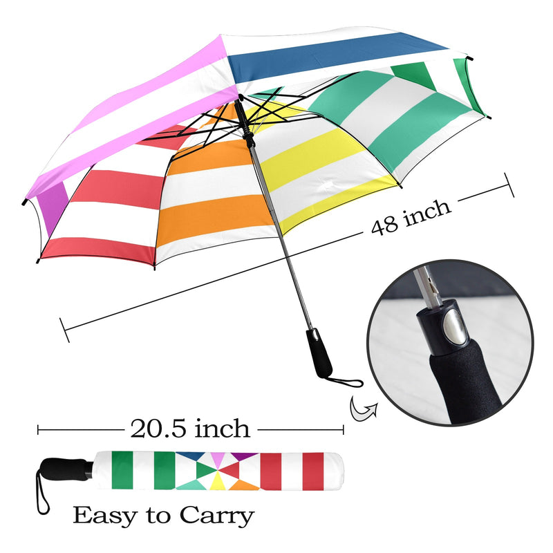 Colorful World Striped Semi-Automatic Foldable Umbrella - Objet D'Art