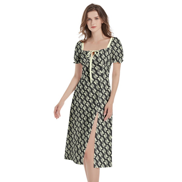 The Answer Puff Sleeve Split Thigh Midi Dress - Objet D'Art