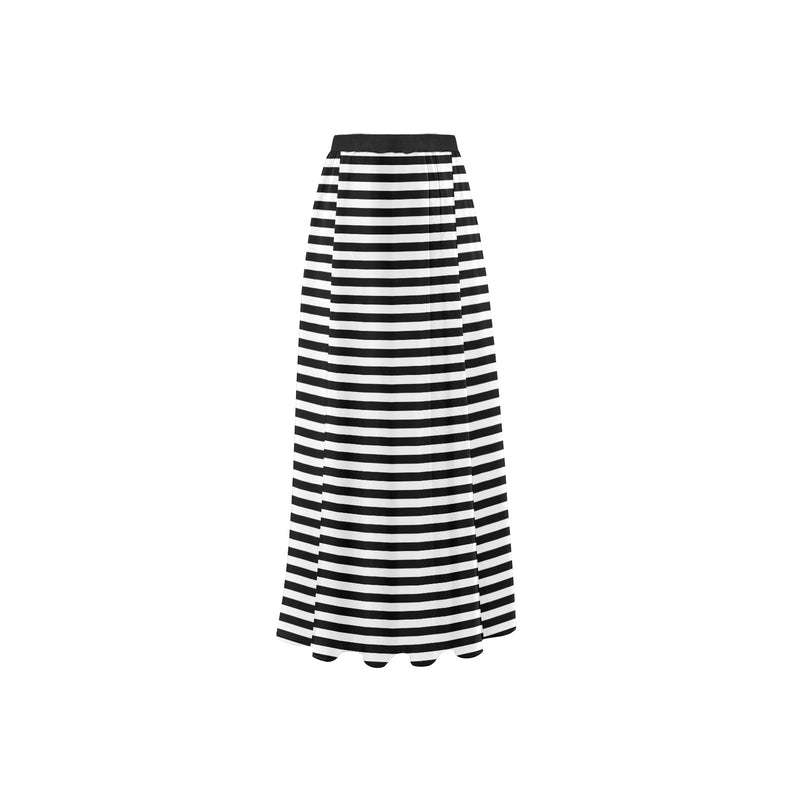 bw thin striped print 3 High Slit Long Beach Dress (Model S40) - Objet D'Art