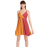 Particolored Firestorm Spaghetti Strap Sleeveless Falred Hem Short Dress - Objet D'Art