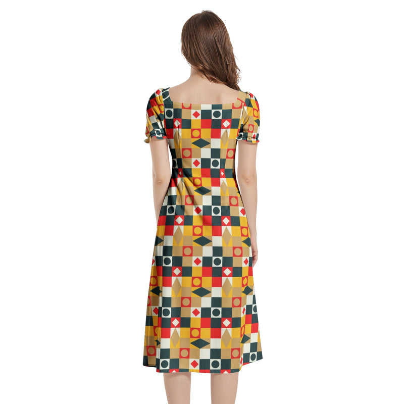 Puff Sleeve Split Thigh Midi Dress - Objet D'Art
