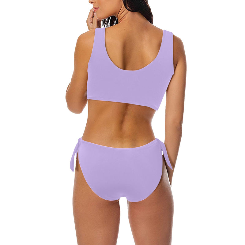 lavender solid light Bow Tie Front Bikini Swimsuit (Model S38) - Objet D'Art