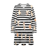 cats bw striped print 2 yoga_leggings_template-Recovered-Recovered copy V-Neck Loose Fit Dress (Model D66) - Objet D'Art