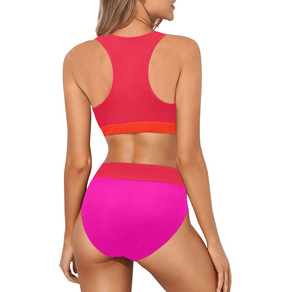 fuchsia anal2 print Crop Top Bikini Set (Model S21) - Objet D'Art