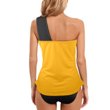 black 2 9k Women's One Shoulder Backless Swimsuit (Model S44) - Objet D'Art