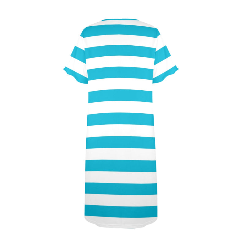 blue white striped 1A Women's Button Front House Dress - Objet D'Art