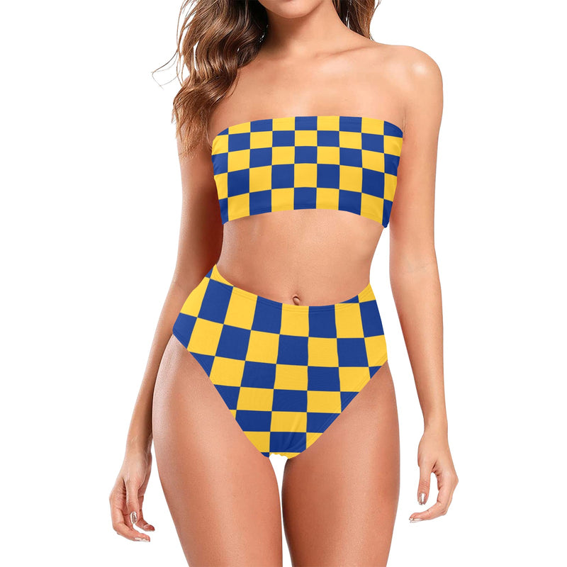 barbados checkered Chest Wrap Bikini Swimsuit (Model S36) - Objet D'Art
