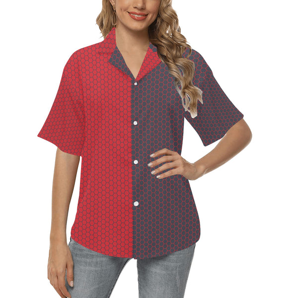 solid red hex print All Over Print Hawaiian Shirt for Women (Model T58)