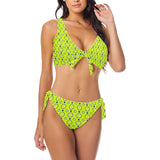 neon green polka dot unique print 2AB Bow Tie Front Bikini Swimsuit (Model S38) - Objet D'Art