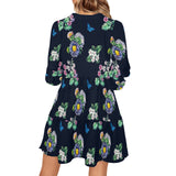 floral blue print 5 V-Neck Loose Fit Dress (Model D62) - Objet D'Art