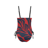 red blue leaf print 2 Drawstring Side One-Piece Swimsuit (Model S14) - Objet D'Art