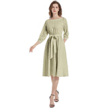 Micro Diamond Matrix Boat Neck Belted Flared Dress - Objet D'Art