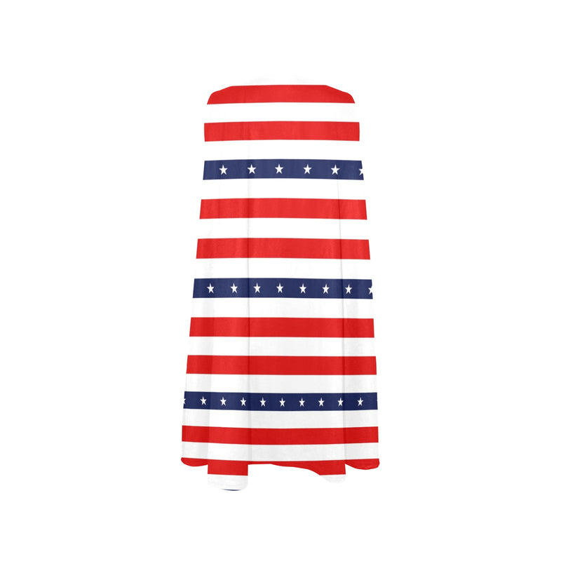 stars and stripes red white blue print 2 Sleeveless A-Line Pocket Dress (Model D57) - Objet D'Art