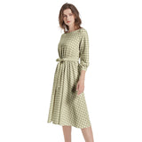 Micro Diamond Matrix Boat Neck Belted Flared Dress - Objet D'Art