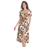 Puff Sleeve Split Thigh Midi Dress