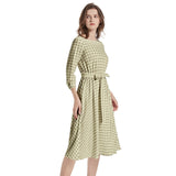 Micro Diamond Matrix Boat Neck Belted Flared Dress - Objet D'Art