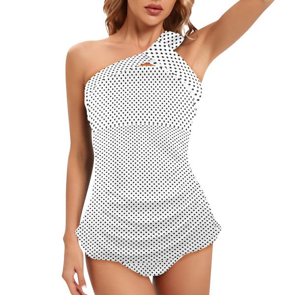 Micro Polkadot skirt Women's One Shoulder Backless Swimsuit - Objet D'Art