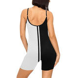 bw striped reverse print Women's Short Yoga Bodysuit - Objet D'Art
