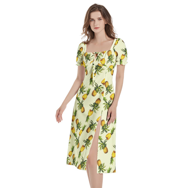 Puff Sleeve Split Thigh Midi Dress - Objet D'Art