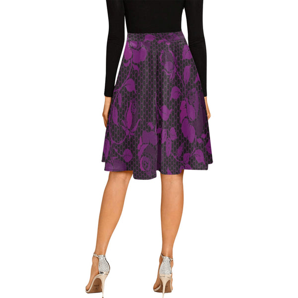 purple rose print 4 Melete Pleated Midi Skirt (Model D15) - Objet D'Art