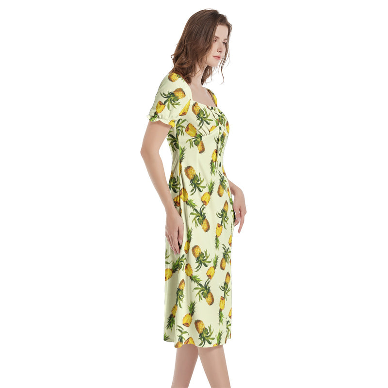 Puff Sleeve Split Thigh Midi Dress - Objet D'Art