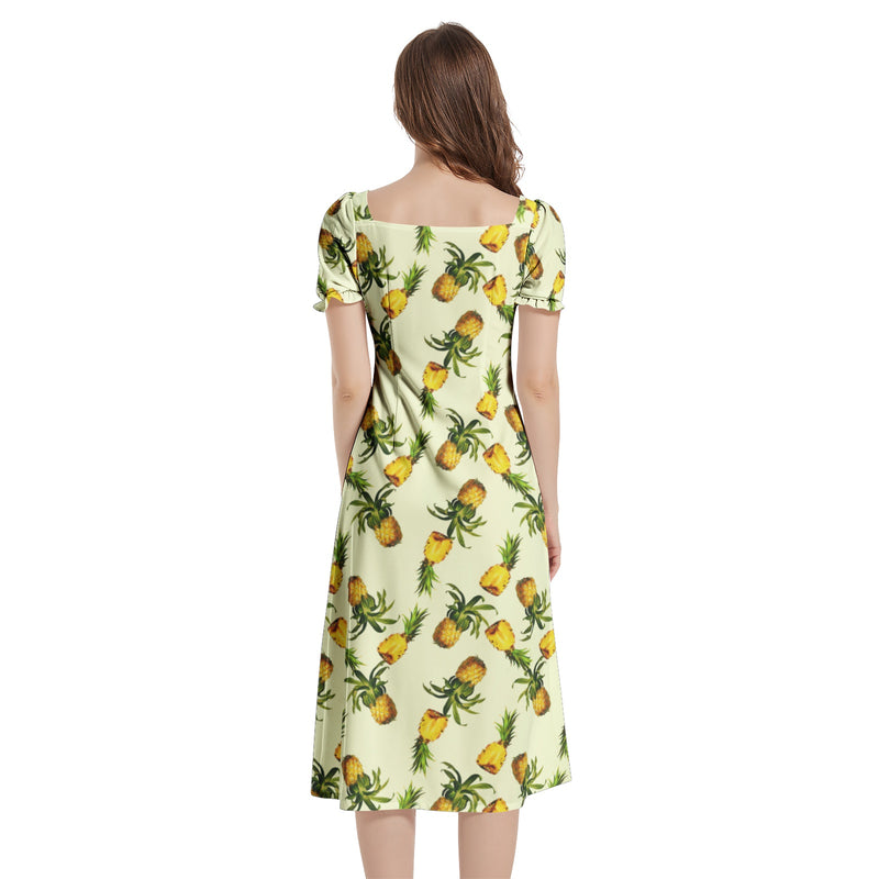 Puff Sleeve Split Thigh Midi Dress - Objet D'Art