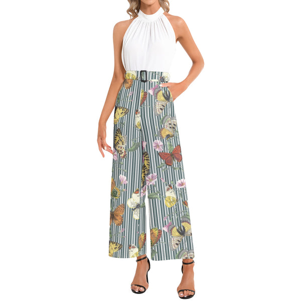 Halter Neck Buckle Belted Jumpsuit - Objet D'Art