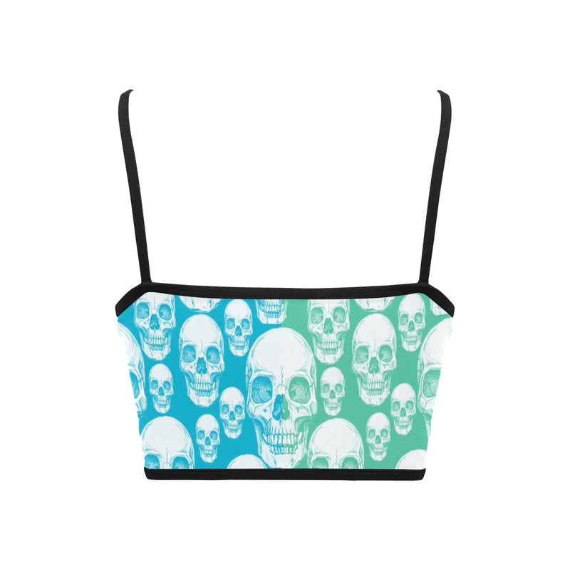 minty blue skull nation print Women's Spaghetti Strap Crop Top (Model T67) - Objet D'Art
